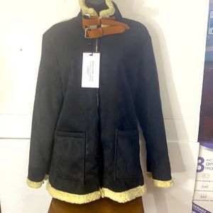 West Louis men's black suede slim fit fleece lined jacket size L NWT